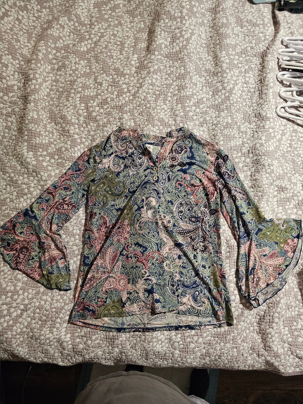 Sew In Love Paisley Bell Sleeve Blouse in Blue, Pink & Green